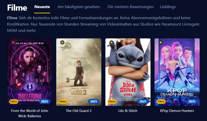 Screenshot der Kinokiste-Oberfläche im Retro-Stil mit grünem Text auf dunklem Hintergrund